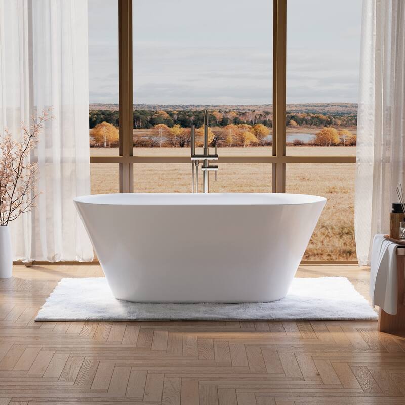 Glossy White Freestanding Soaking Bathtub, 100% Pure Virgin Acrylic with Drain And Overflow