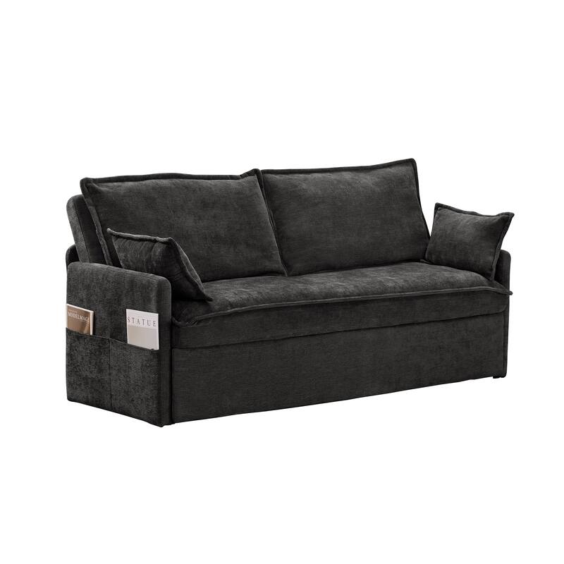 59.5" Ergonomic Sofa Bed with Storage & Charging - Supportive Chenille Convertible Sleeper, 800lb Capacity