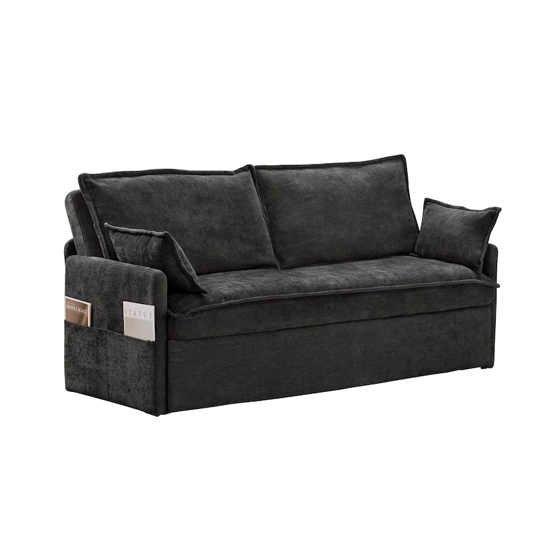 59.5" Loveseat Sofa Bed, Upholstered Pull-Out Sleeper Couch with Charging Ports Modern Convertible Couch for Small Spaces