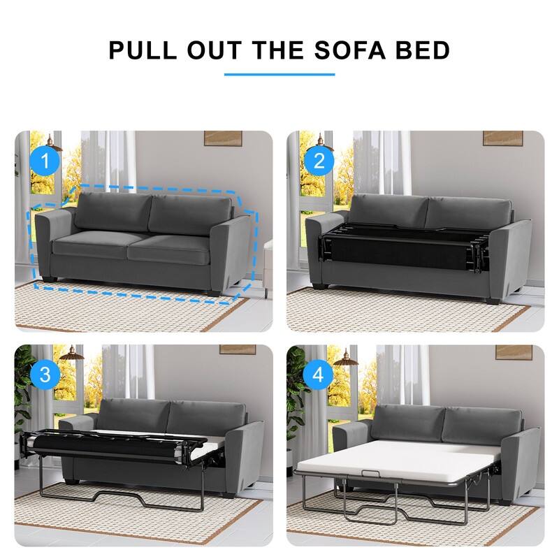 MIxoy Modern Velvet Queen Size 2-in-1 Pull Out Sleep Sofa Bed