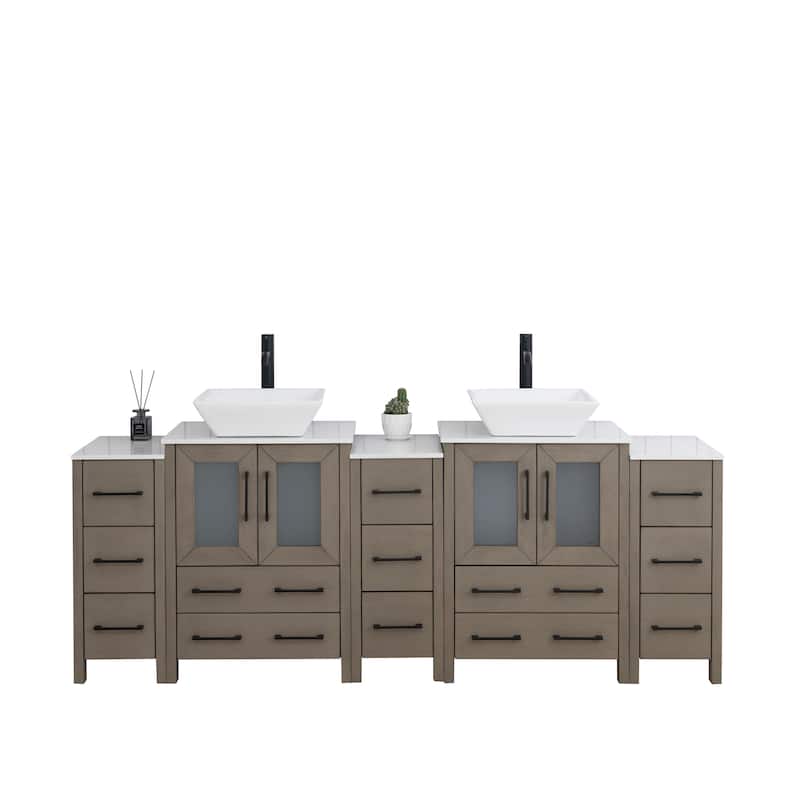 Vanity Art 84-Inch Double Sink Bathroom Vanity Set with Engineered Marble Top and Free Mirror - 84 W X 18.5 D X 31.1 H
