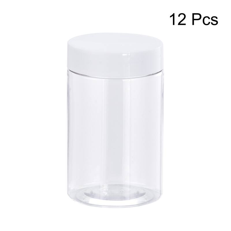 Round Plastic Jars with White Screw Top Lid, 12Pcs