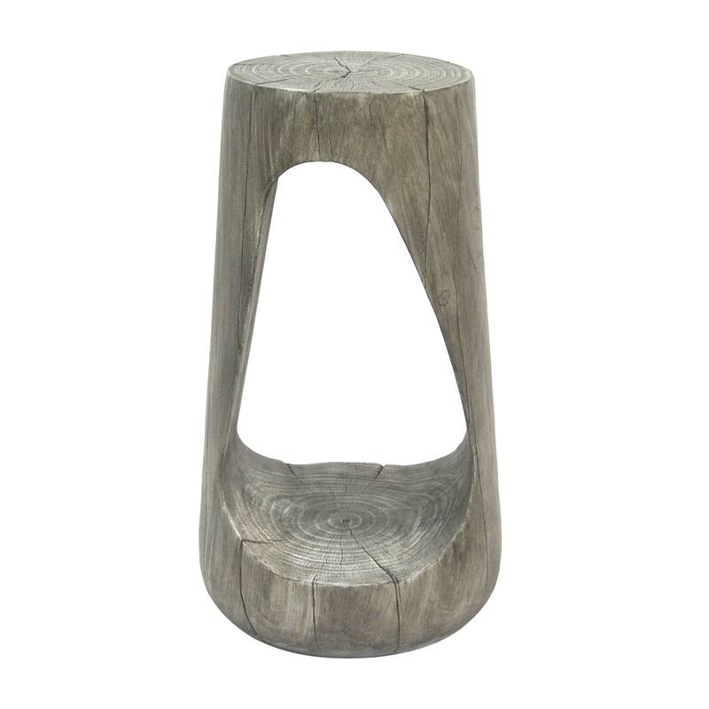 Roomfitters Hollow Sculptural Outdoor Side Table, Wood-Look Lightweight Concrete Garden Stool