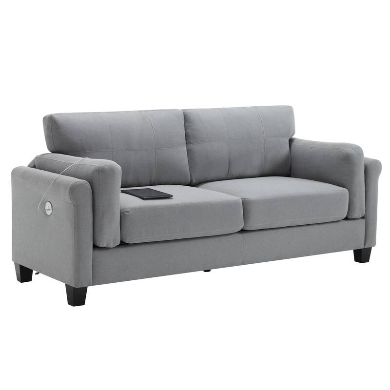 79" Modern Style Button Tufted Linen Upholstered 3-seat Sofa