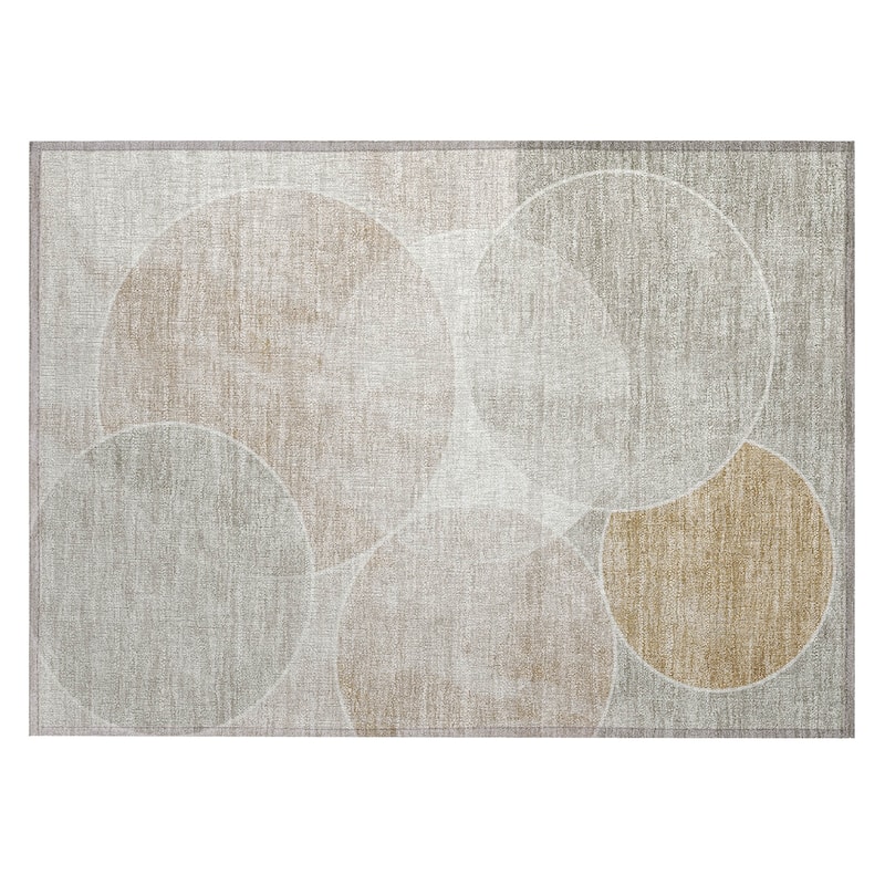 Machine Washable Indoor/ Outdoor Abstract Circles Chantille Rug