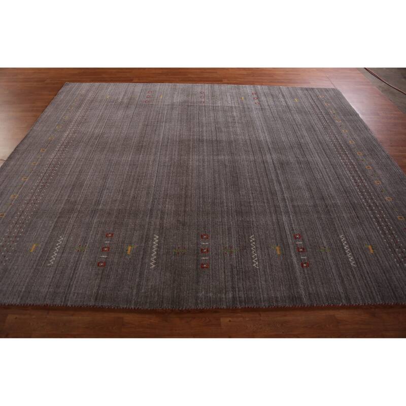 Hand Knotted Oriental 100% Wool Carpet Tribal Tribal Greys & Charcoal Gabbeh Area Rug - 9' 9'' X 8' 0''