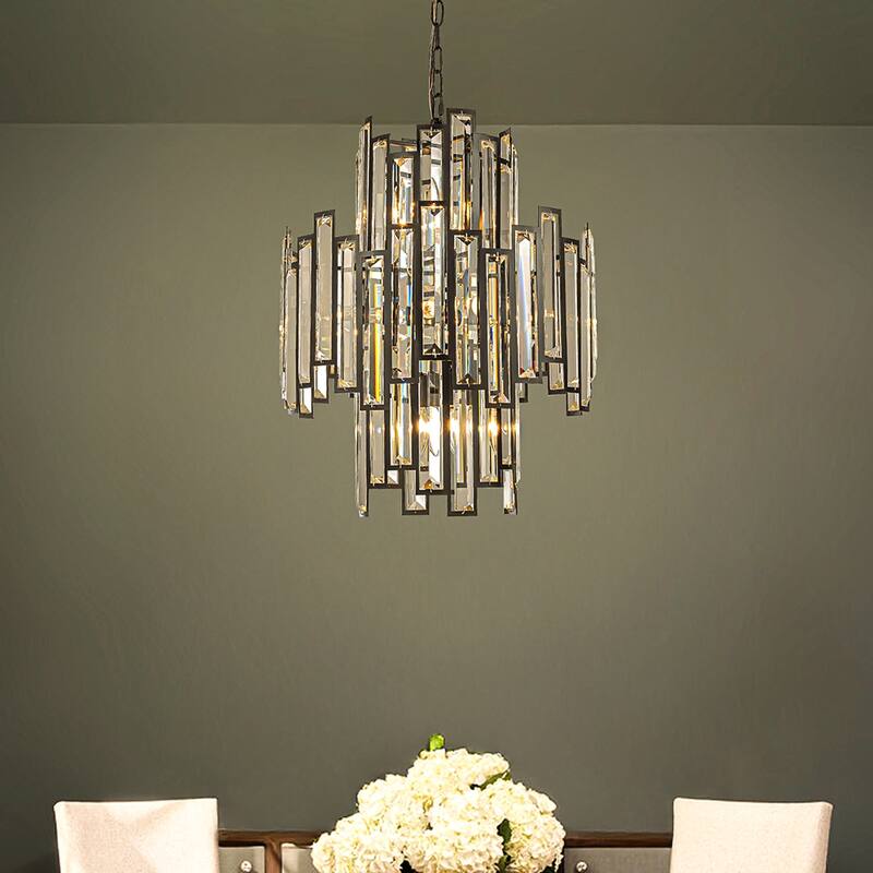 10-Light 18" Wide Modern and Contemporary Luxury Black Metal with Clear Crystal Chandelier for Dining Room, Living Room - W18''