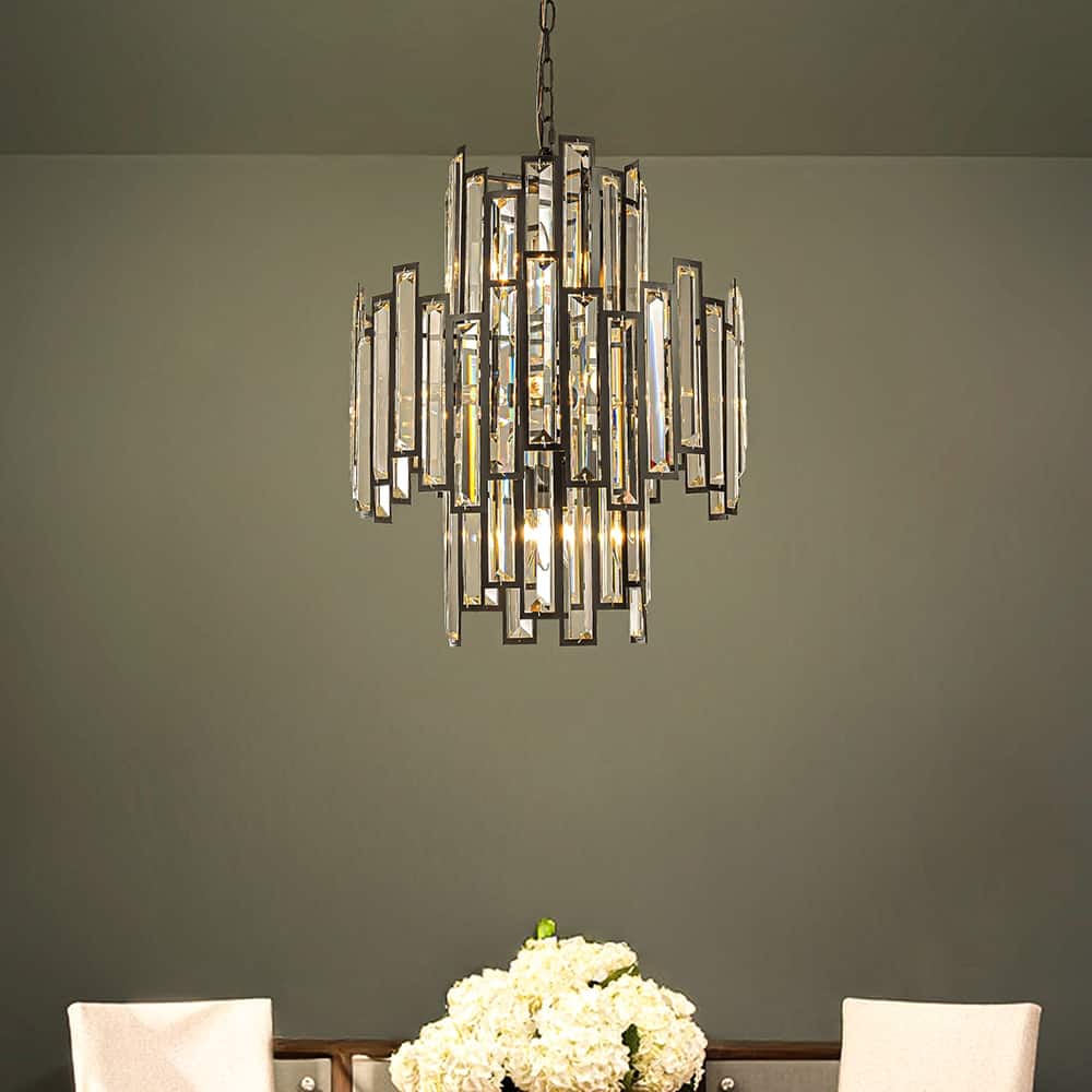 10-Light 18" Wide Modern and Contemporary Luxury Black Metal with Clear Crystal Chandelier for Dining Room, Living Room