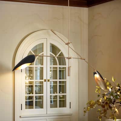 2-Light Unique Modern Linear Black Gold Chandelier Metal Island Lights for Dining Room - L 58" x W 4.4" x H 14"