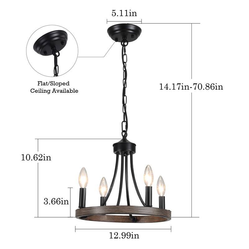 4-Light 12.99 in. Wagon Wheel Chandelier for Living Room Kitchen