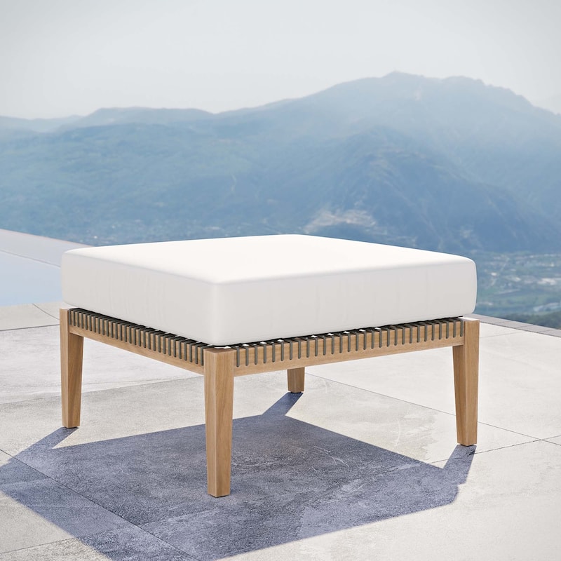 Clearwater Outdoor Patio Teak Wood Ottoman - Gray White