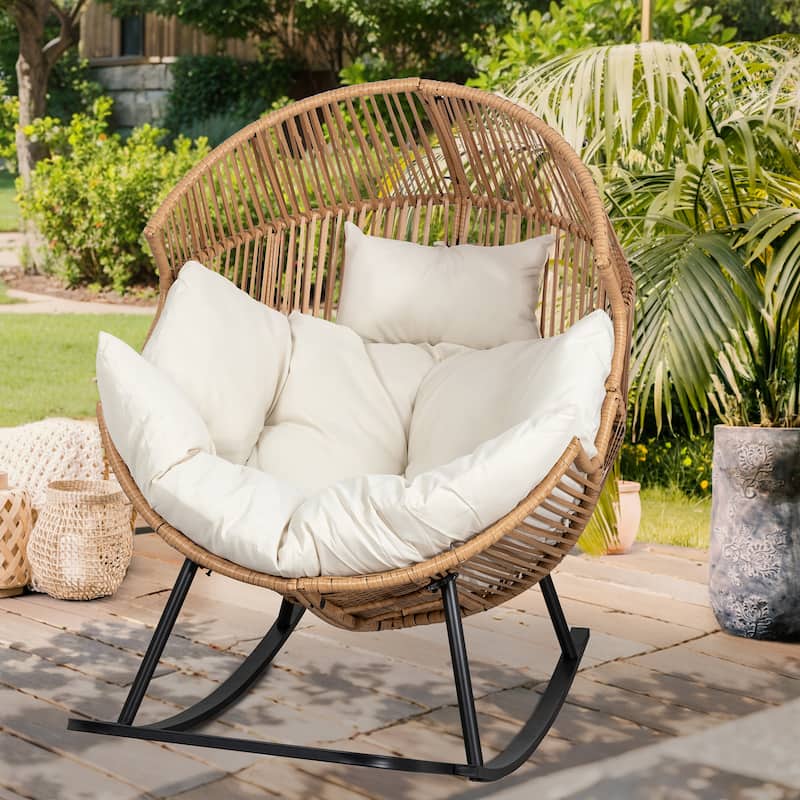Futzca Wicker rocking egg chair (with cushions)