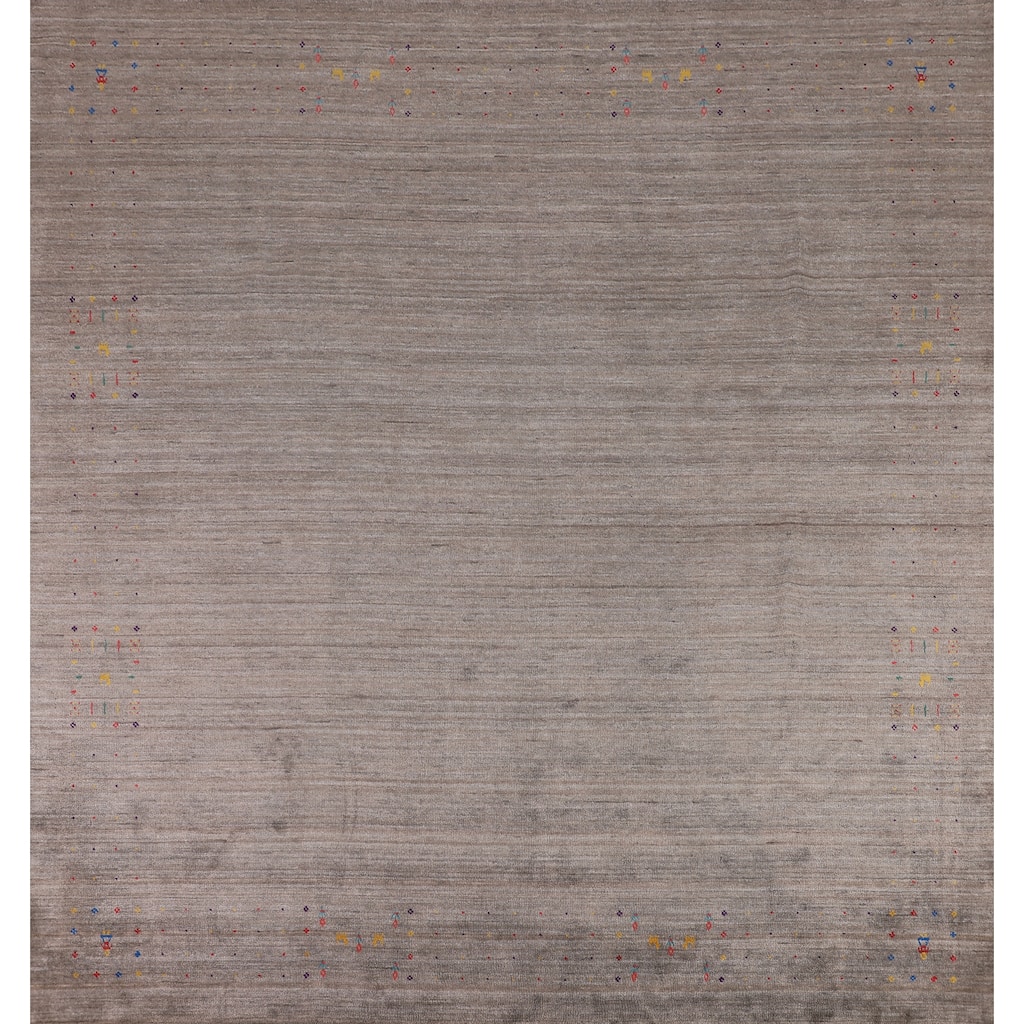 Earth Tone Gabbeh Square Area Rug Silk Carpet - 10'1" X 9'10"