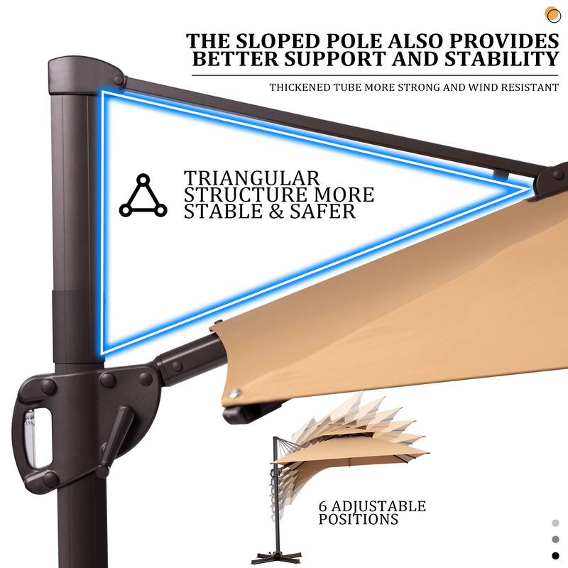VredHom 10 Ft Square Dual Wind Vent Cantilever Patio Umbrella with Base