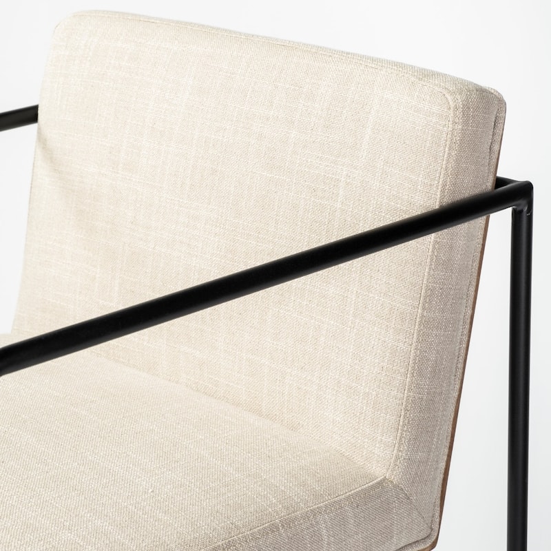 29" Modern Beige Fabric Counter Stool with Metal Frame and Footrest Armrest and Full Back Design - 39.96”H x 22.64”W x 18.7”D