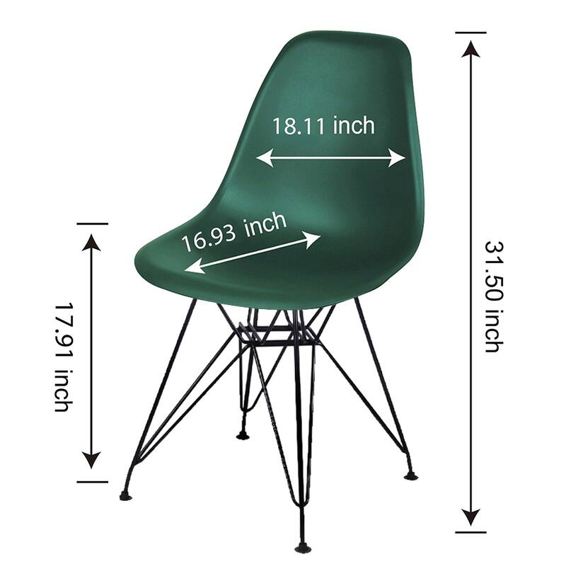 Armless Plastic Shell Side Dining Chairs with Metal Legs-Set of 2