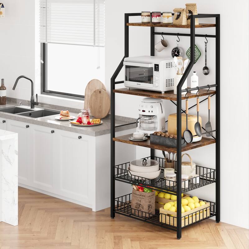 Kitchen Bakers Rack, Microwave Oven Stand with 2 Large Wire Basket