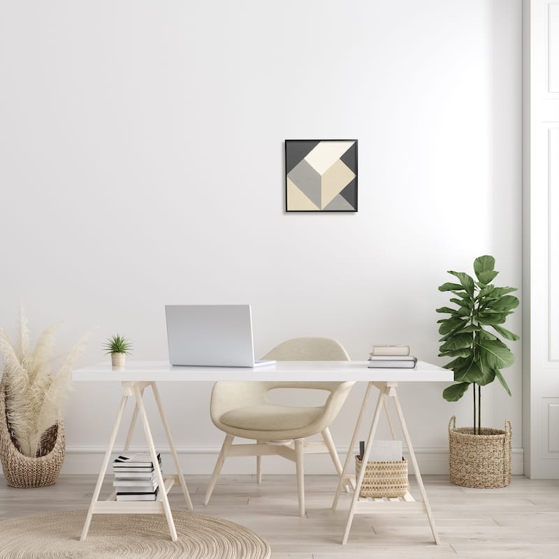Stupell Geometric Shape Arrangement Abstract Grey Beige Heart Framed Wall Art