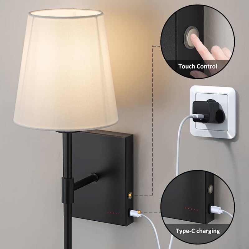 C Cattleya Battey-Operated Rechargeable 3000K Indoor Wall Sconce with Fabric Shade