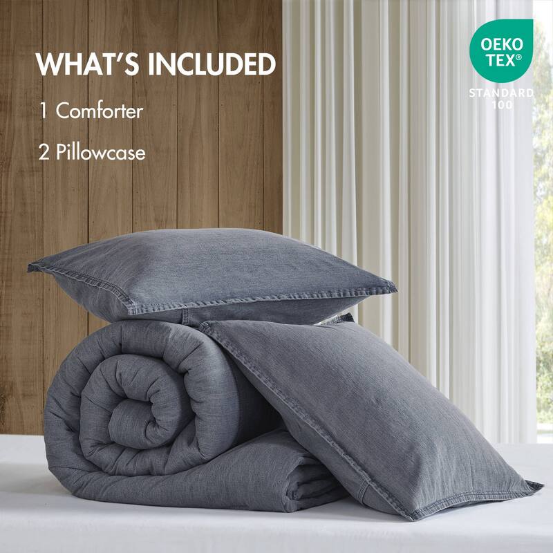 3PCS King/Cal King Twill Washed Comforter Set