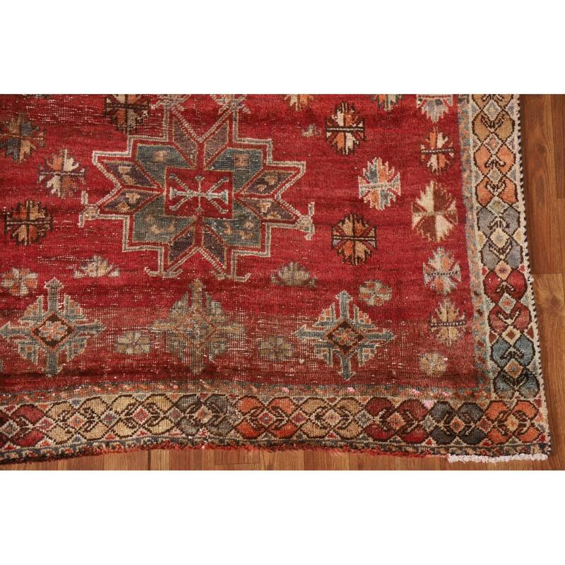 Geometric Shiraz Persian Antique Runner Rug Hand-knotted Wool Carpet - 4'4"x 8'8"