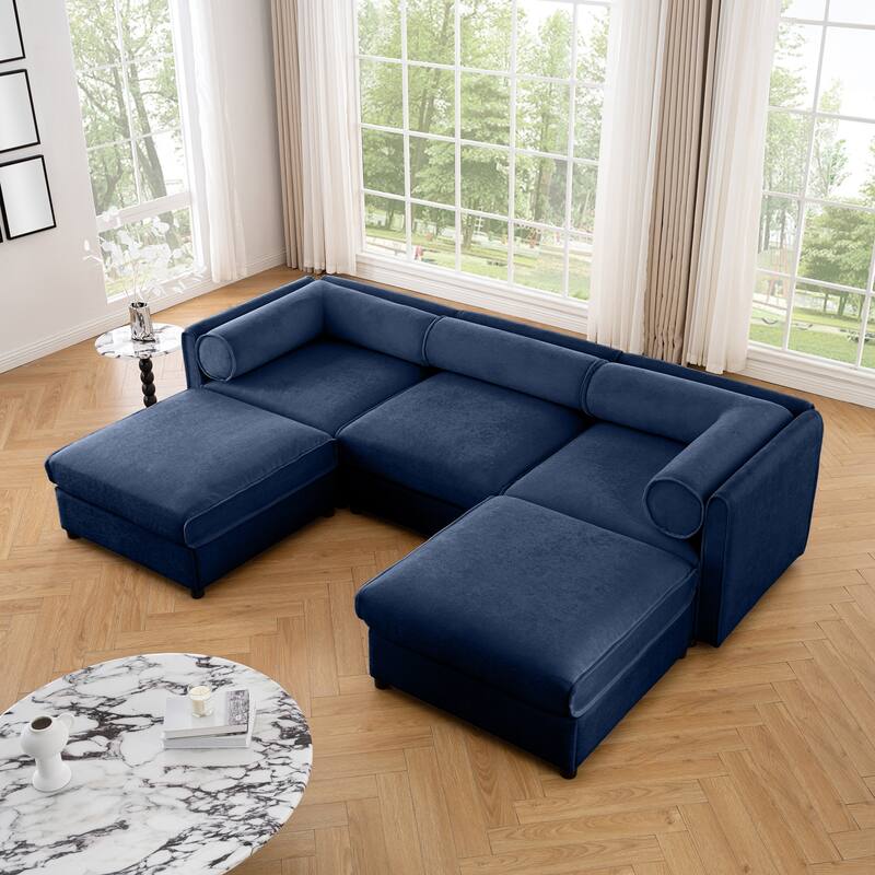 109" Chenille U-Shaped 3-Seater Sofa with Ottoman & Storage