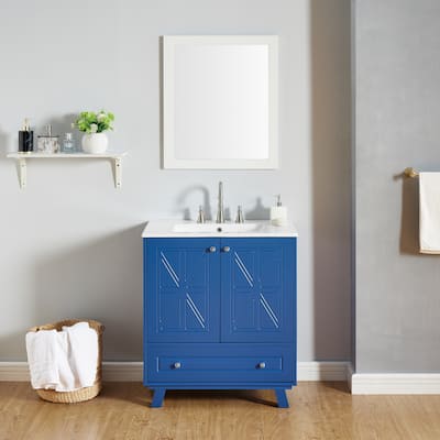 30 in. W Freestanding Bath Vanity with White Ceramic Sink, Storage Rack and One Drawer