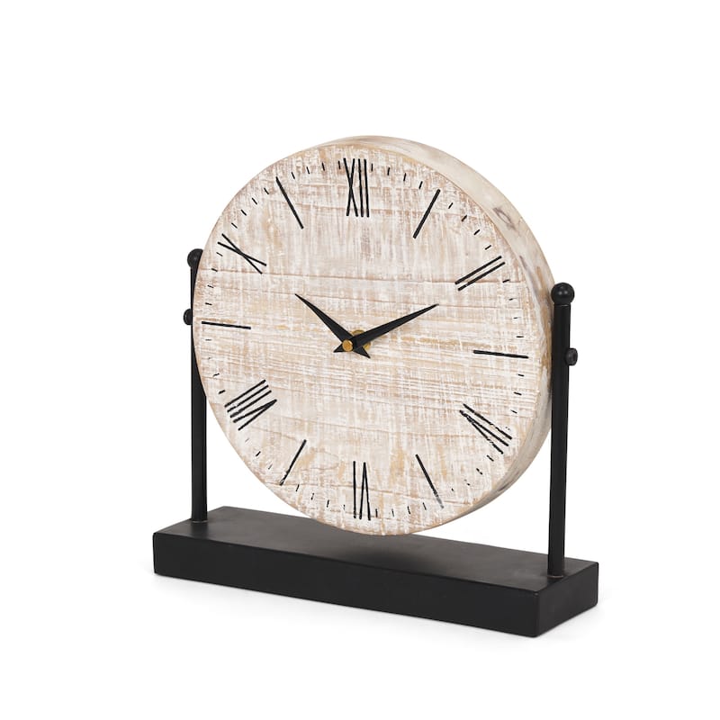 Raja Matte Black Metal w/ Wood Table Clock - 10.4L x 3.2W x 11.0H - Black