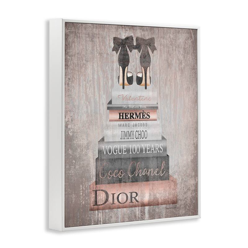Stupell Book Stack Heels Metallic Pink Framed Wall Art