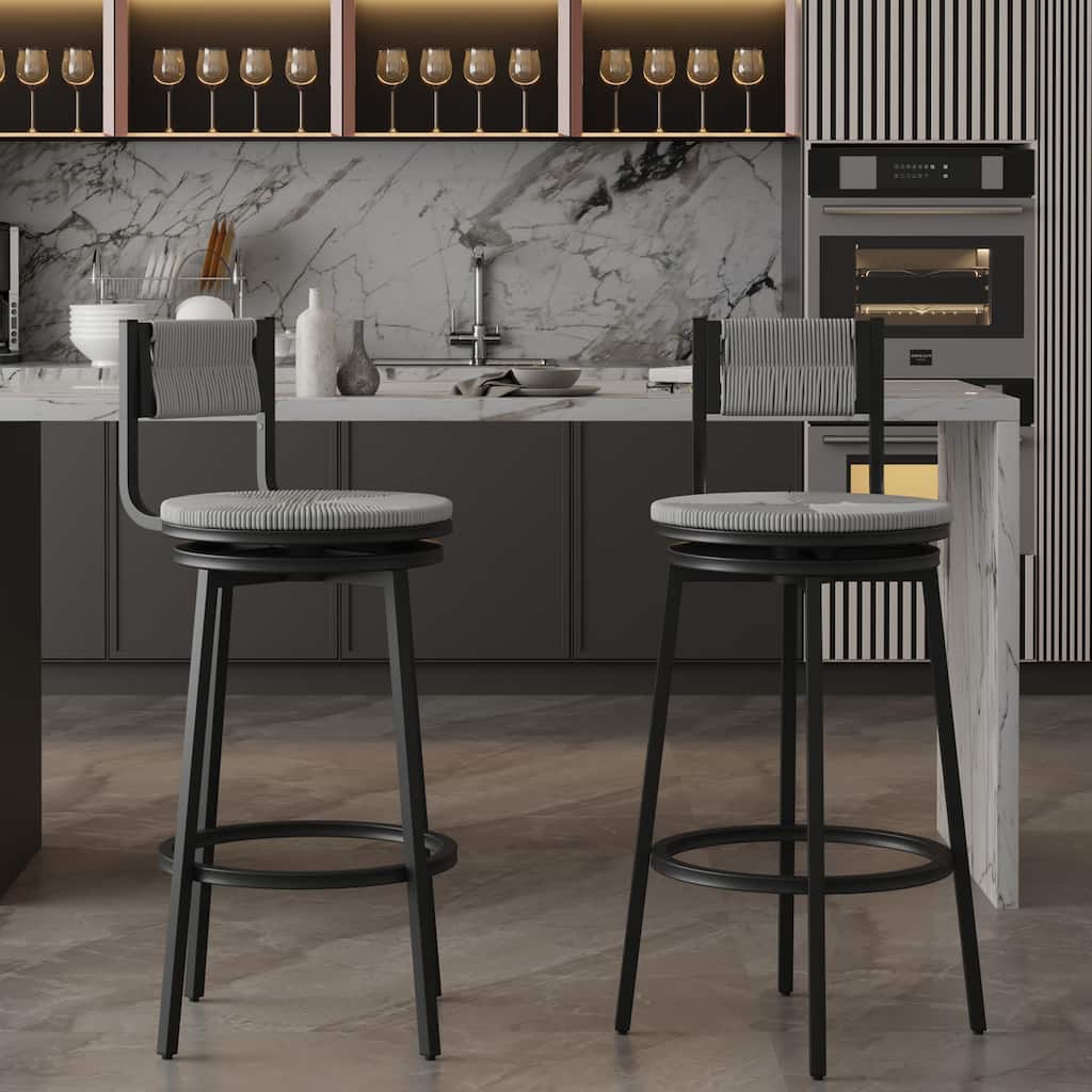 Set of 2 Counter Height Bar Stools with Footrest Swivel Hand Weaving Dining Chairs Farmhouse Armless Kitchen Barstools (Gray)