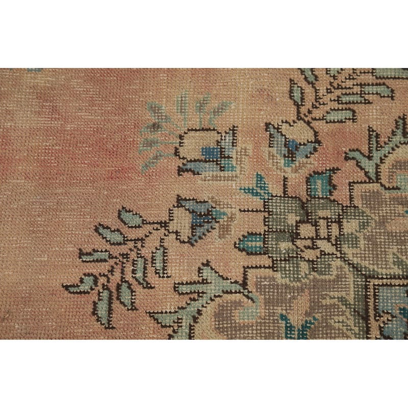 Tabriz Persian Vintage Area Rug Hand-Knotted Orange Wool Carpet - 9'7" x 12'8"