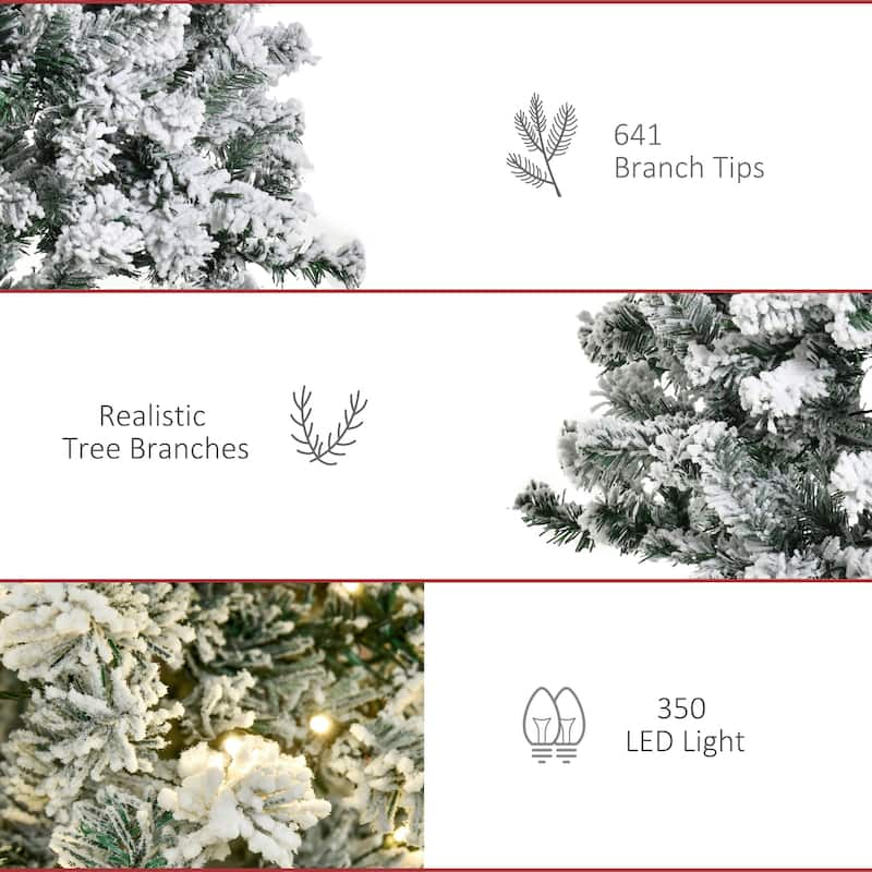 HOMCOM Pre-Lit Snow-Flocked Slim Douglas Fir Tree - Realistic Branches, LED Lights - Green