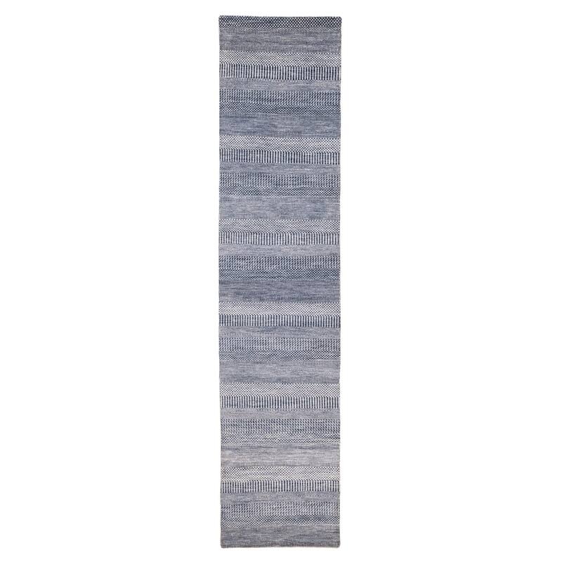 ECARPETGALLERY Hand-knotted Finest Silk Shadow Navy Silk, Wool Rug - 2'8 x 11'10