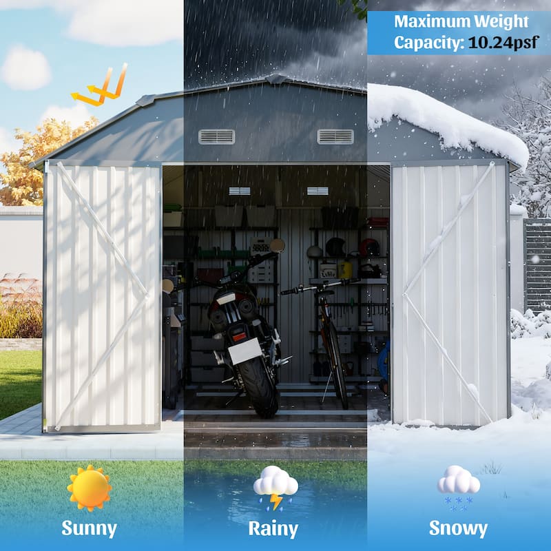 GDFStudio - Large Heavy Duty Rust-Resistant Metal Tool Shed Storage with Floor Frame & Lockable Doors for Easy Access