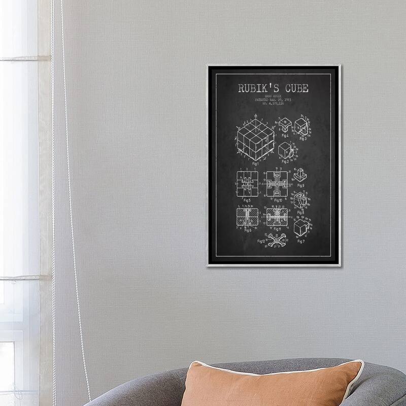 iCanvas "Rubik Dark Patent Blueprint" by Aged Pixel Framed