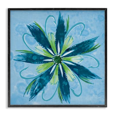 Stupell Blue & Green Abstract Flower Framed Giclee Art Design By Liz Jardine