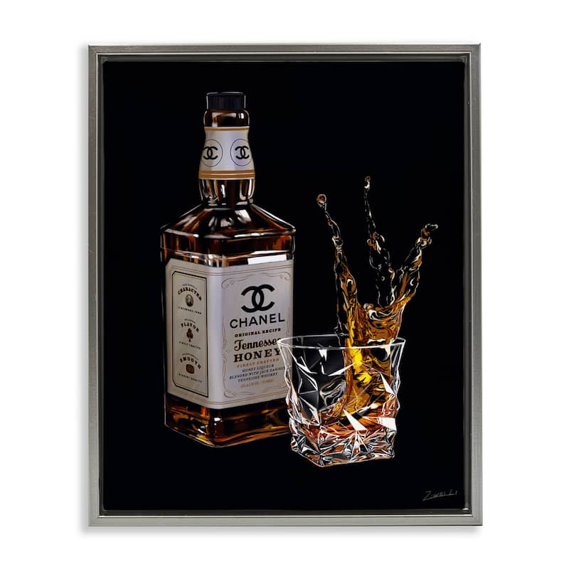 Stupell Splashing Liqueur Glam Whiskey Bottle Floating Framed Canvas Wall Art, Design by Ziwei Li