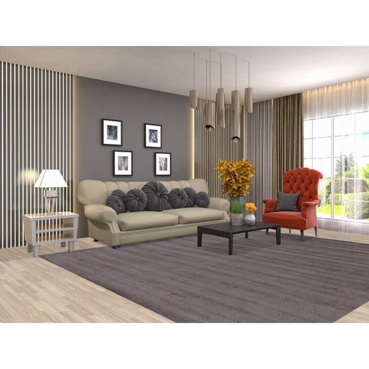 Hand Knotted Oriental 100% Wool Carpet Tribal Tribal Greys & Charcoal Gabbeh Area Rug - 10' 2'' X 8' 7''