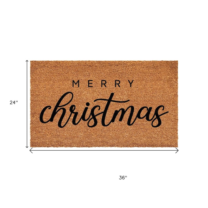 HomeRoots 24" X 36" Brown And Black Merry Christmas Outdoor Coir Door Mat - 24.00' X '36.00