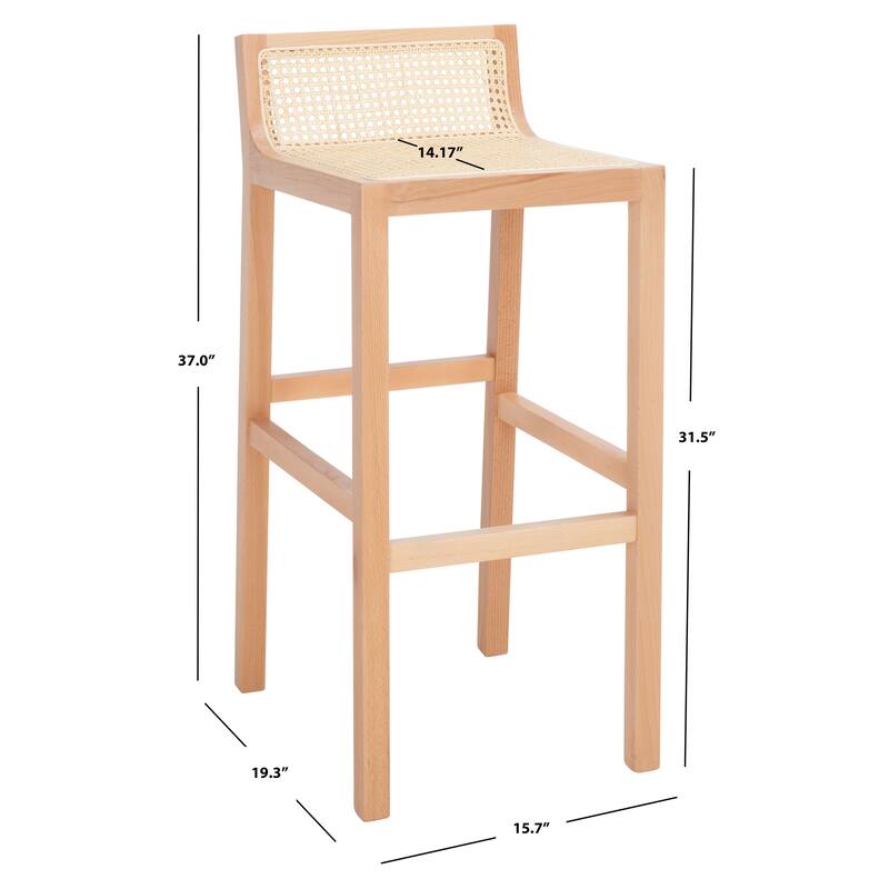 SAFAVIEH Crete Low Back Cane Bar Stool - 16" W x 20" D x 38" H - 16Wx19Dx37H