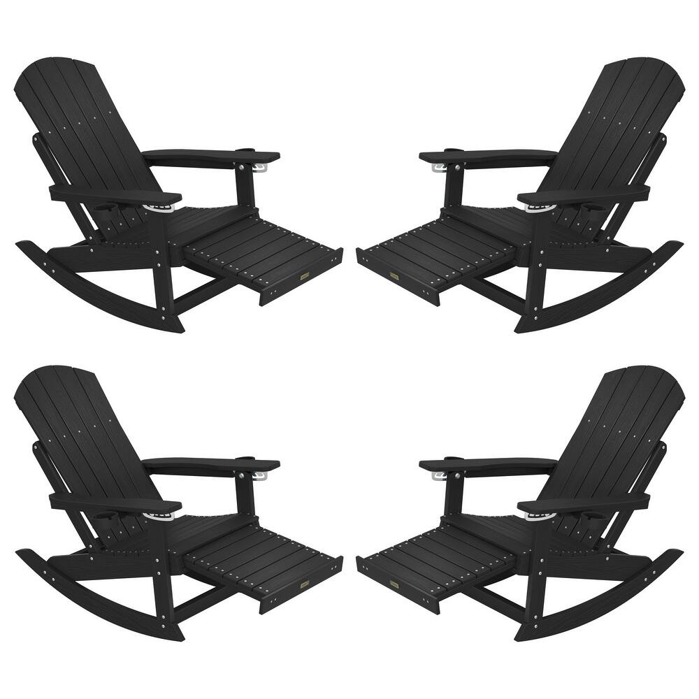 WINSOON Outdoor Rocking Chair with Adjustable Backrest and Retractable Ottoman-Set of 4