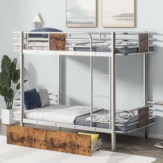 Sturdy Metal Twin XL over Twin XL Bunk Bed with MDF Guardrails and Dual Storage Drawers for Enhanced Organization