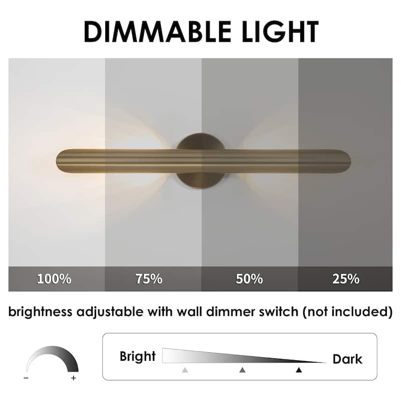 23.6-inch Modern Minimalist Aluminum Linear Cylinder Geometric Wall Light Integrated LED Bathroom Vanity Light