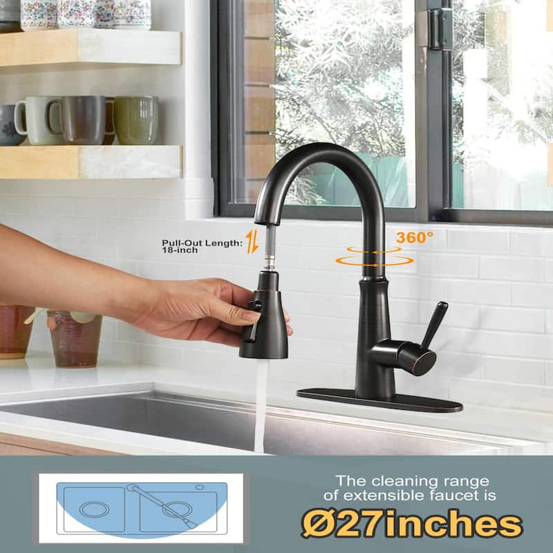 WOWOW Single Handle 3-Mode Pull Out Sprayer Kitchen Faucet