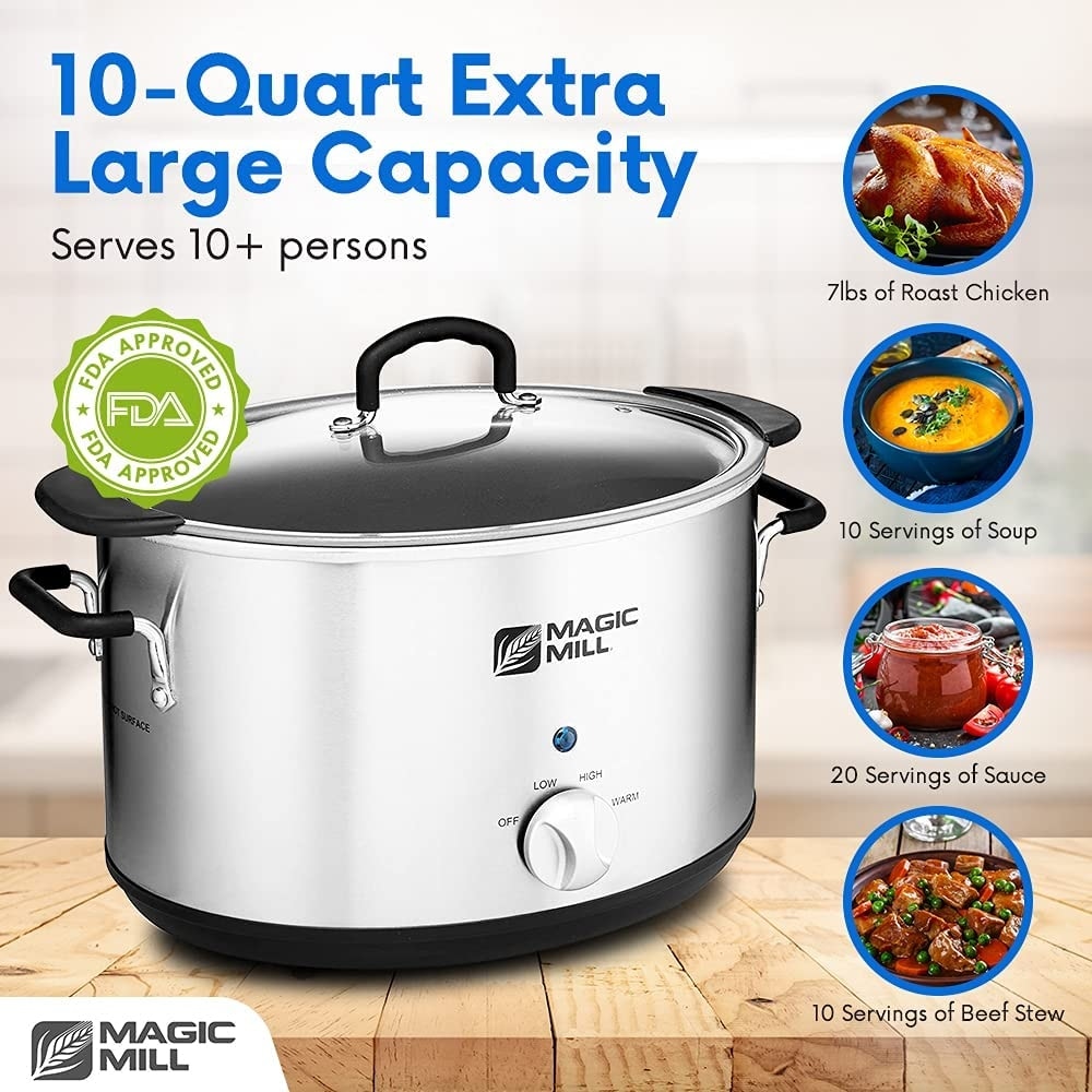 Extra-Large 10 Quart Slow Cooker With Metal Searing Pot ; Transparent  Tempered Glass Lid Multipurpose Lightweight Slow Cookers - Bed Bath &  Beyond - 37532086