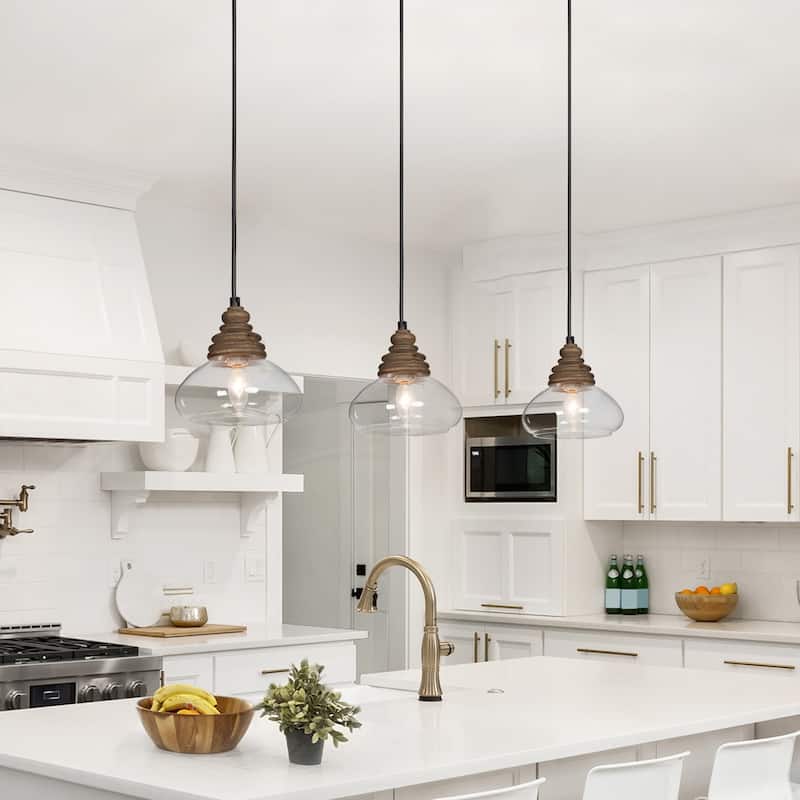 The Gray Barn Farmhouse 1-Light Wood Pendant Lights with Pumpkin Glass Shade - 7.5'' L x 7.5'' W x 7.5'' H