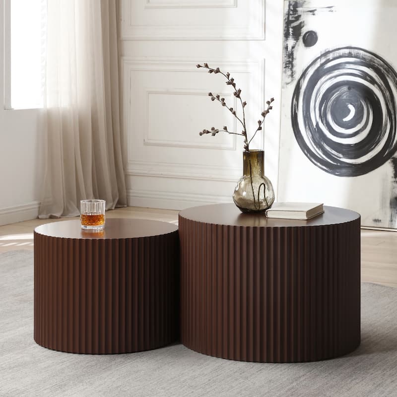 Modern Farmhouse Round Accent Nesting Side Coffee Table Set (Set of 2 ...