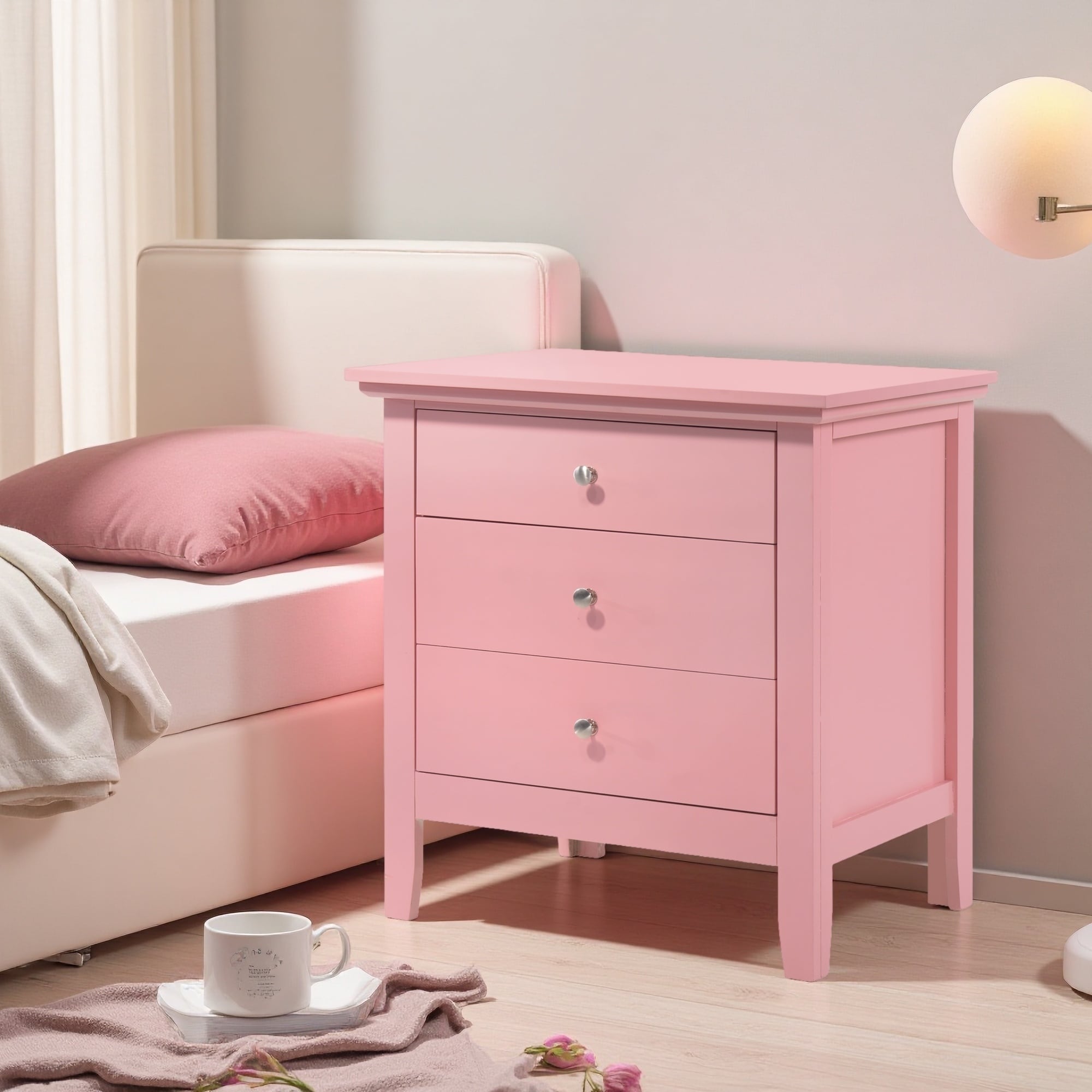 24"L Casual Storage Nightstand with Convenient Drawer and No Assembly Required