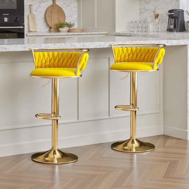 Set of 2 Velvet Adjustable Swivel Bar Stools