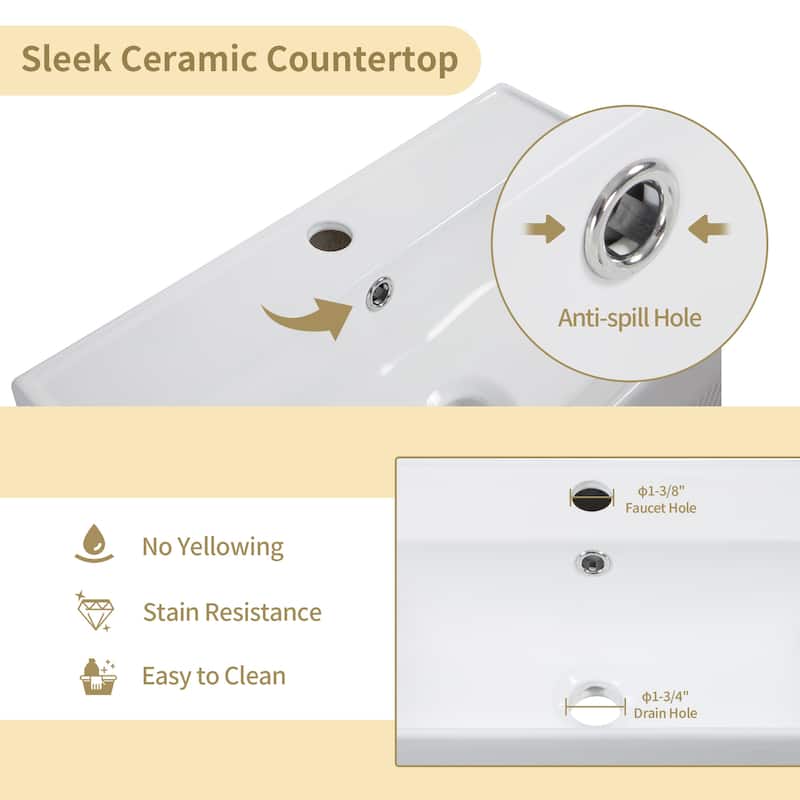 Small Bathroom Vanity with Sink, Narrow Depth Bathroom Vanities, Bathroom Cabinet with Open Side Shelves & Soft Closing Door